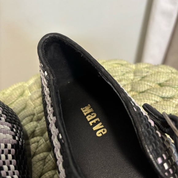 Anthropologie Maeve Black/White Leather Square Toe Woven Mary Jane Flats NWT - Picture 10 of 14